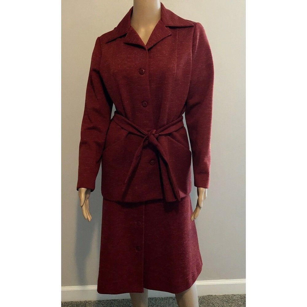 Catalina Sportswear Suit Womens M Skirt Coat Belted Burnt Orange Vintage 1970s